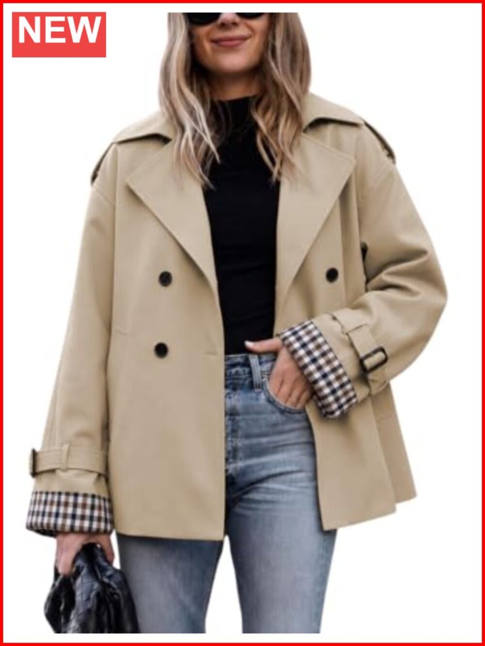 Cropped Oversized Trench Coat 100% Polyester Double Breasted Womens